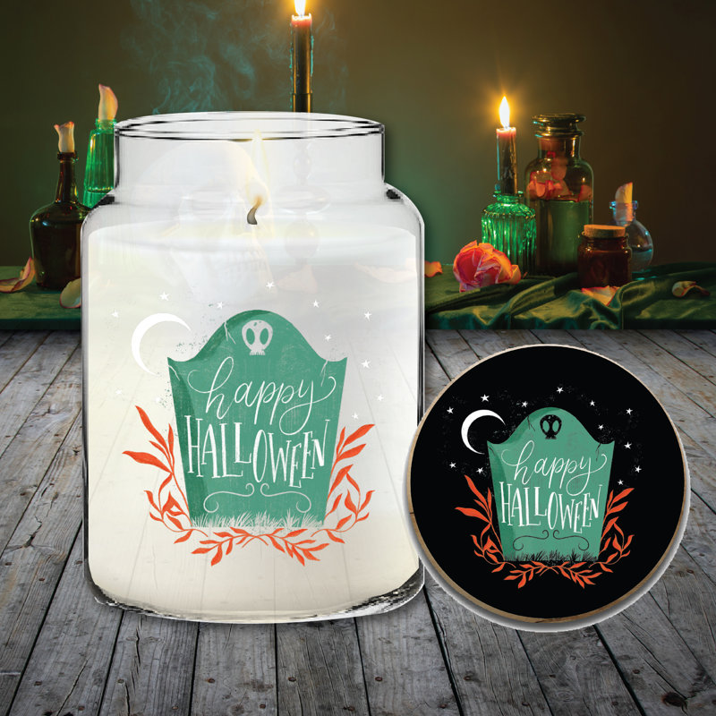 Mignonne bougie de cire de soja 21 oz avec couvercle en bois Halloween I