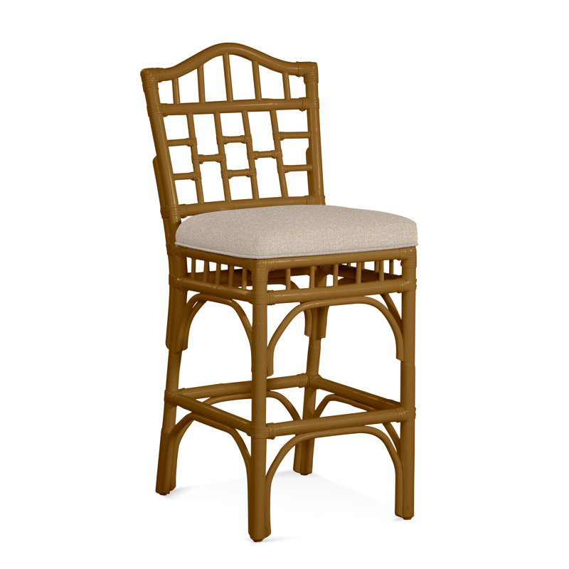 Chippendale Upholstered Stool, Havana, Blue Geometric Jacquard; 0414-63
