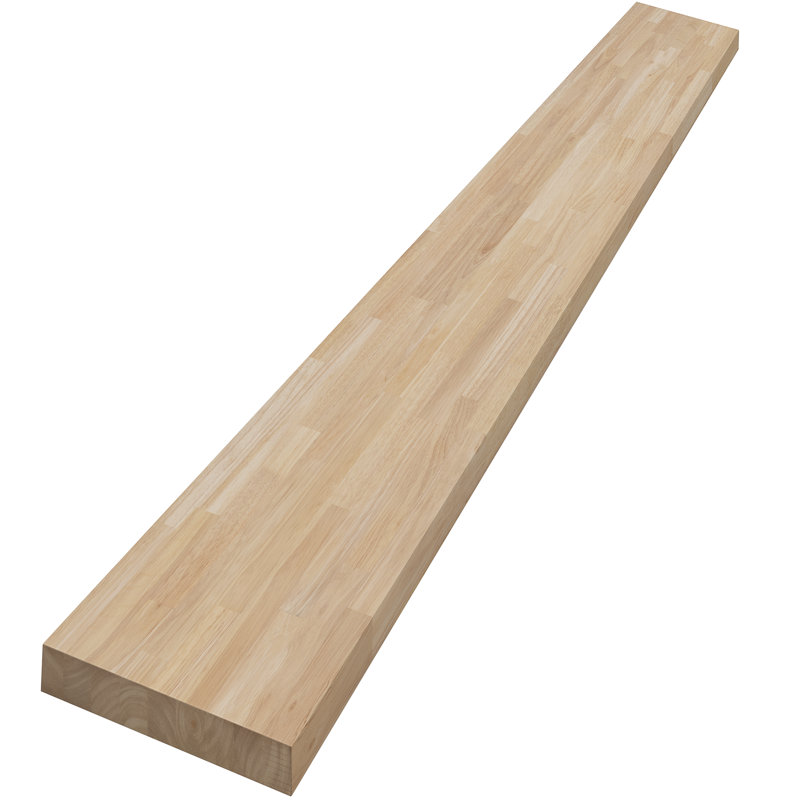 Solid Wood Butcher Block Shelf Countertop Board - No Hardware Included, 96" H x 12" W x 1.5" D, Hevea - Natural - Unfinished