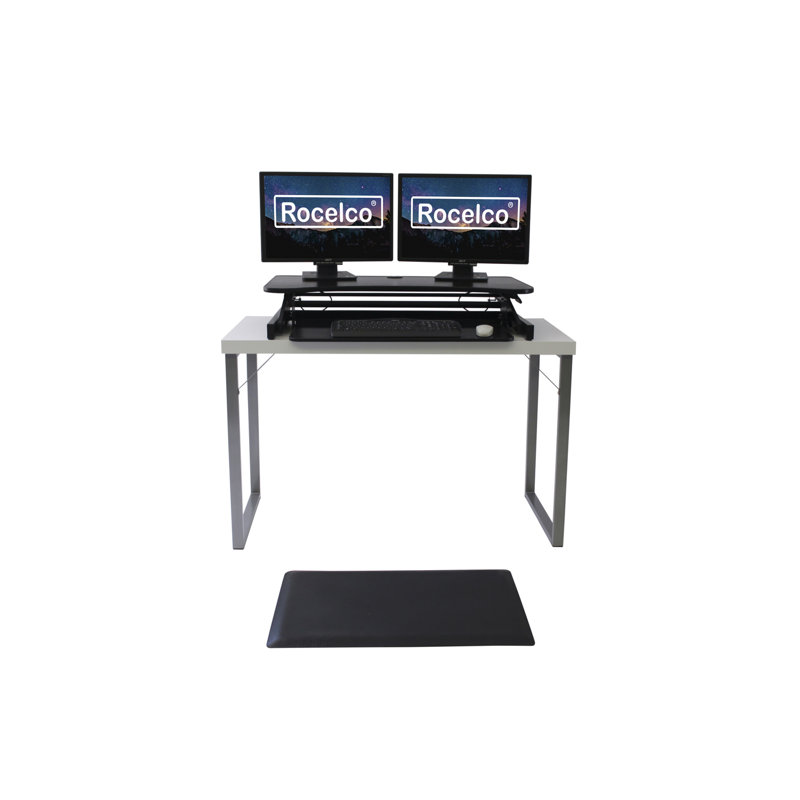  Convertisseur de bureau debout réglable en hauteur de 37,5 po avec tapis anti-fatigue et plateforme double