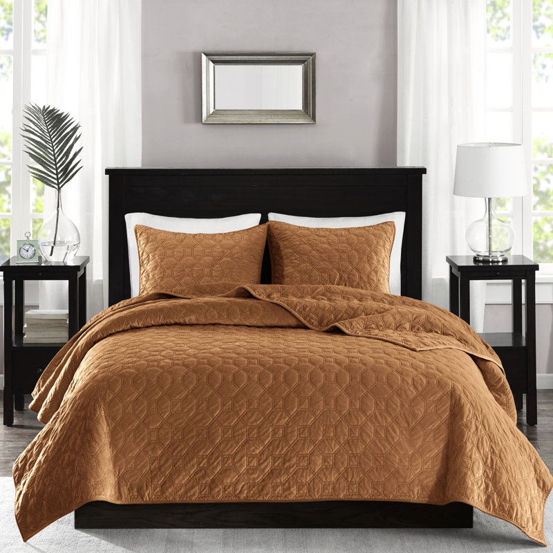 Courtepointe en velours très grand / très grand rouille 3 pièces - géométrique, douce, très chaleureuse, motif géométrique, rembourrage en coton