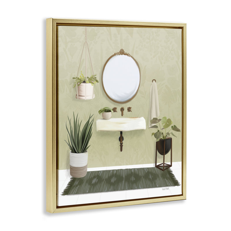 Toile apaisante avec plantes, art mural sur toile par House Fenway, Cadre flottant métallique doré, H 21 po x l 17 po