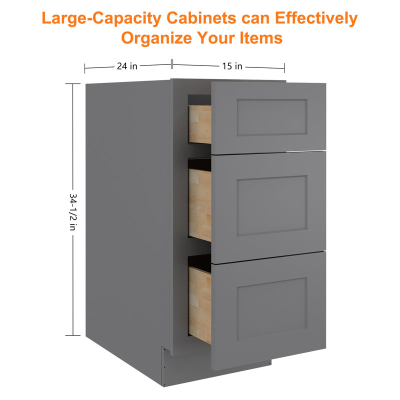 Cozy Design Recessed Panel 34.5'' H Plywood Standard Base Cabinet Ready-to-Assemble, Shaker Greystone, 34.5" H x 36" W
