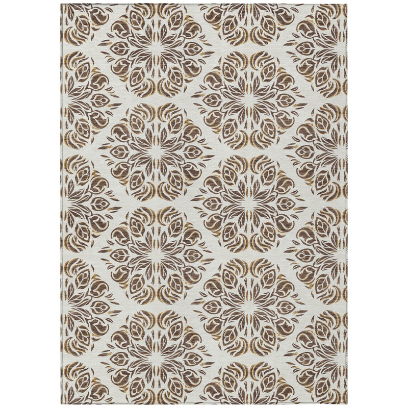 Machine Washable Indoor/Outdoor Chantille ACN2456 Damask Rug, Fudge, 10' x 14'