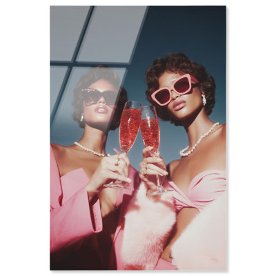 Pink Champagne Toast Acrylic Print Vintage Art Prints by Notoriart, Ready to Hang, 16 x 24