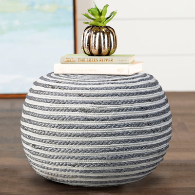 Ahlers Modern Coastal Striped Handmade Jute Round Ottoman Pouf