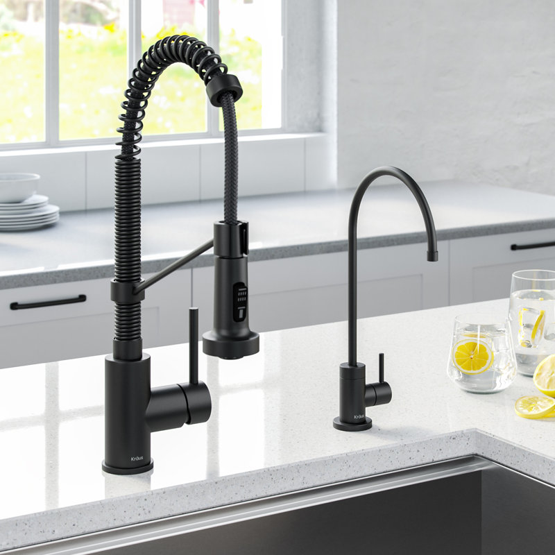 KRAUS Bolden Commercial Style 2-Function Single Handle Pull Down Kitchen Faucet with Soap Dispenser, Matte Black