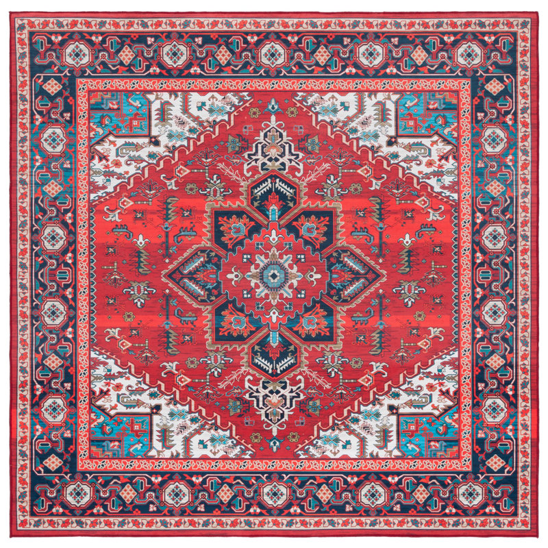 Tapis oriental rouge / bleu Sonia, Carré 4 pi