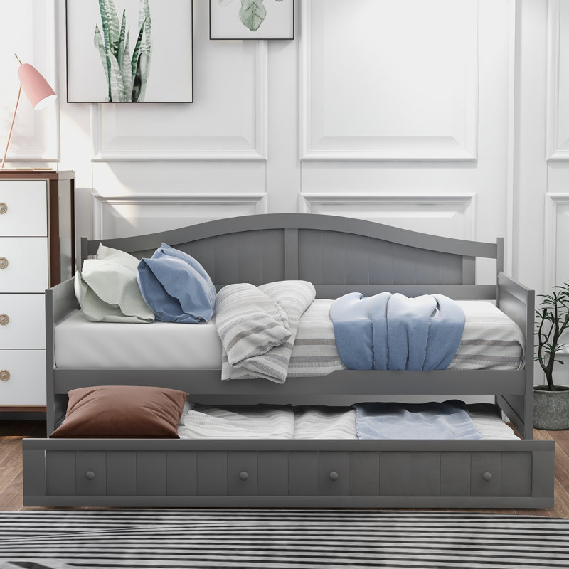 Twin Wooden Marjorie with Trundle Bed, Gray