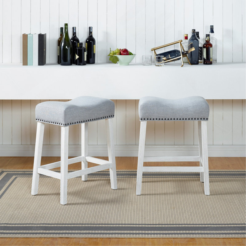 Tabourets de comptoir rembourrés Coco, Siège gris / cadre blanc