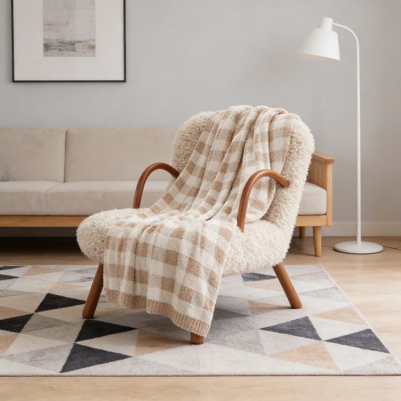 Jeté réversible à carreaux, doux tricot en microfibre pour canapé et lit, jeté douillet et réversible, L 80 po x l 60 po