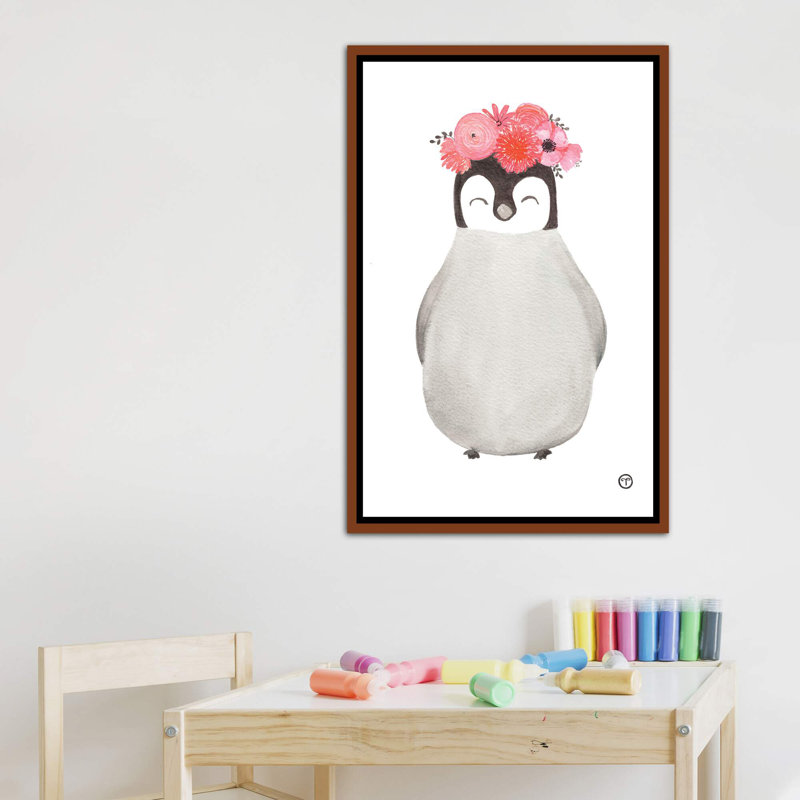 Art pingouin, Toile avec cadre en bois classique, H 40 po x l 26 po x P 1,5 po