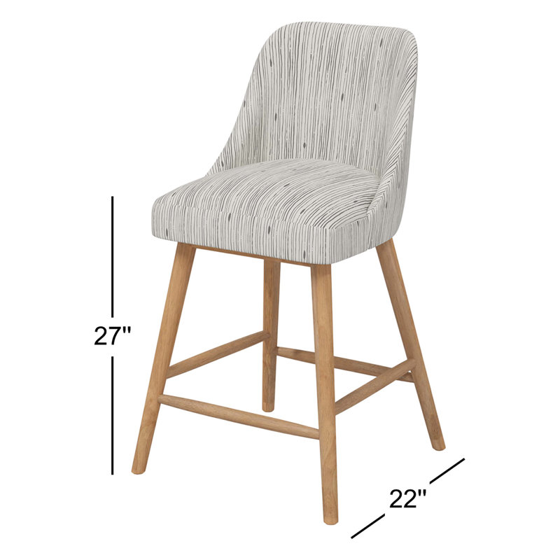 Tabouret de bar et de comptoir Gallie, Tabouret de comptoir (hauteur de siège de 27 po), Bois naturel, Rayures grises Shibori