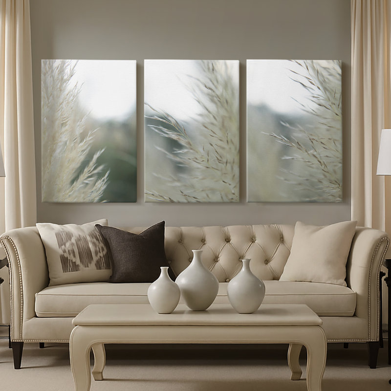 Subtle Grasses I - Toile tendue avec châssis sur mesure - 3 pièces, H 12 po x l 24 po