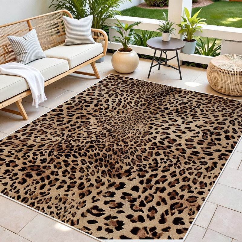  Tapis moderne de 6 x 9 pi avec tapis en caoutchouc antidérapant pour sous la table de salle à manger, léopard animal classique