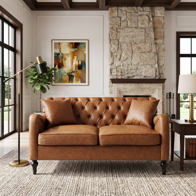 Vesper Tufted PU Leather Loveseat Sofa with Solid Wood Leg for Living Room