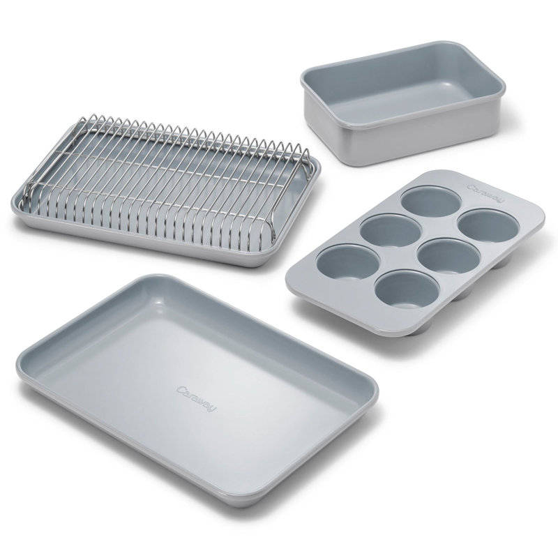 Caraway Mini Bakeware Set w/ Storage Organizer, Cream, Gray