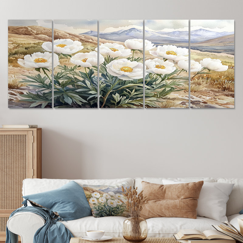Mathis - pivoines - art mural traditionnel sur toile, H 32 po x l 80 po, 5