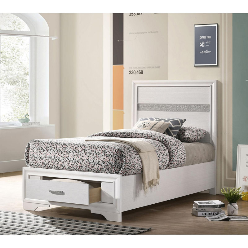 Lit avec rangement Mid-Century, Twin, White