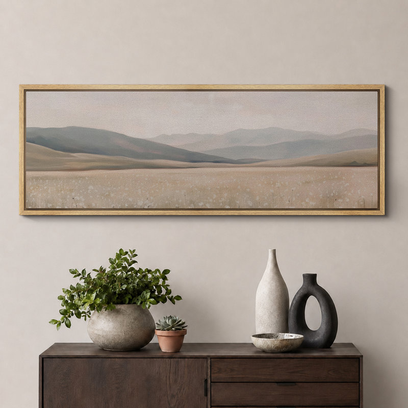 «Green Tan Mountain Landscape», art mural neutre, impression numérique sur toile giclée sur toile, H 20 po x l 60 po, Naturel