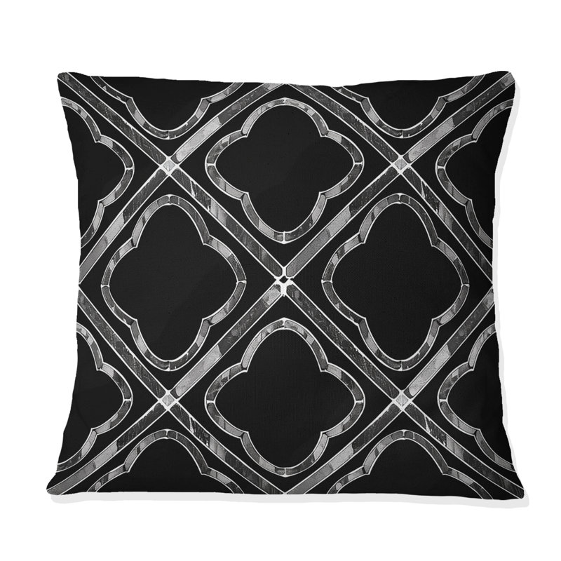 Black Trellis Pattern - Midcentury Throw Pillow, 18"H x 18"W