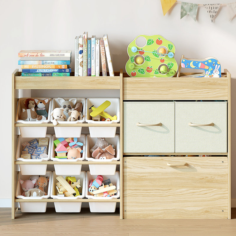 Organisateur de jouets en bois de pin massif, Blanc