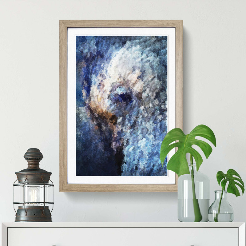 Blue Elephant in Abstract - Picture Frame Painting Print, Oak Framed, 36cm H x 27cm W x 2cm D