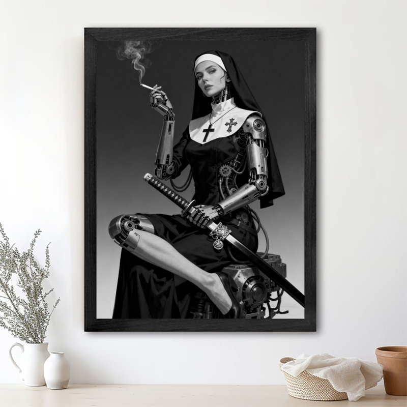 Reproduction d'art encadré noir rétro, H 25 po x l 17 po