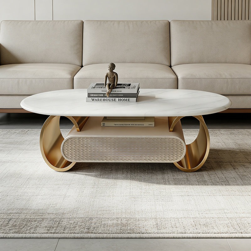Table basse Modern, H 16,53 po x L 47,24 po x l 27,56 po, Plateau blanc / base or