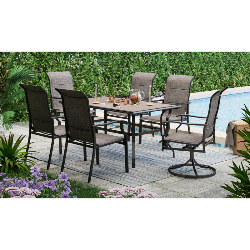 Ensemble de salle à manger de patio pour 6 personnes avec chaises pivotantes rembourrées en tissu Leonard