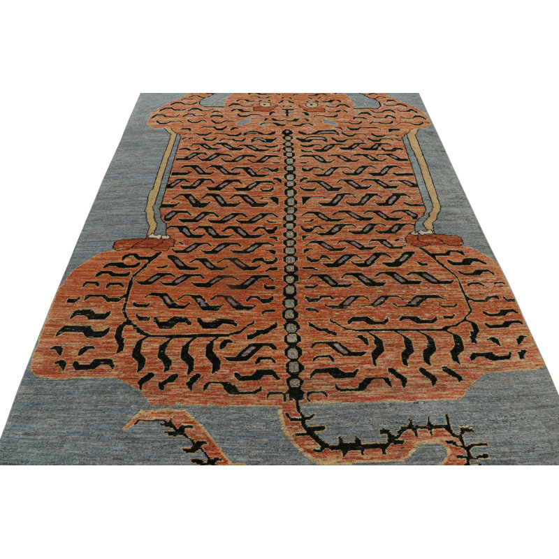 Burano Hand Knotted Wool Animal Print Area Rug, Rectangle 6' x 8'