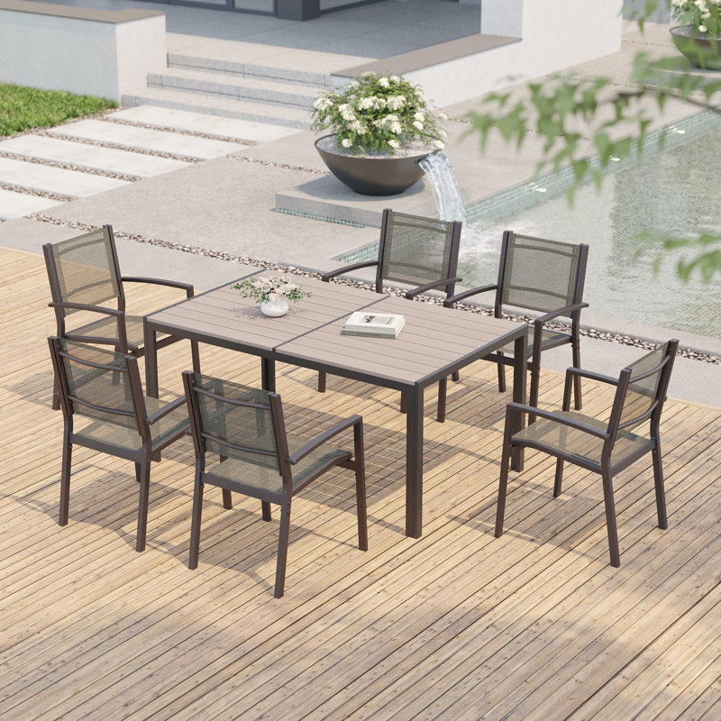 7-Piece Patio Dining Chair Sets PVC-coated polyester Bistro Chairs with Dining Table, Gray