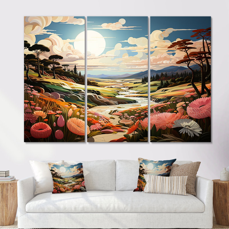 Cubic River Horizon Landscape - Ensemble de décoration murale forêt et rivière, Toile tendue, H 28 po x l 36 po x P 1 po