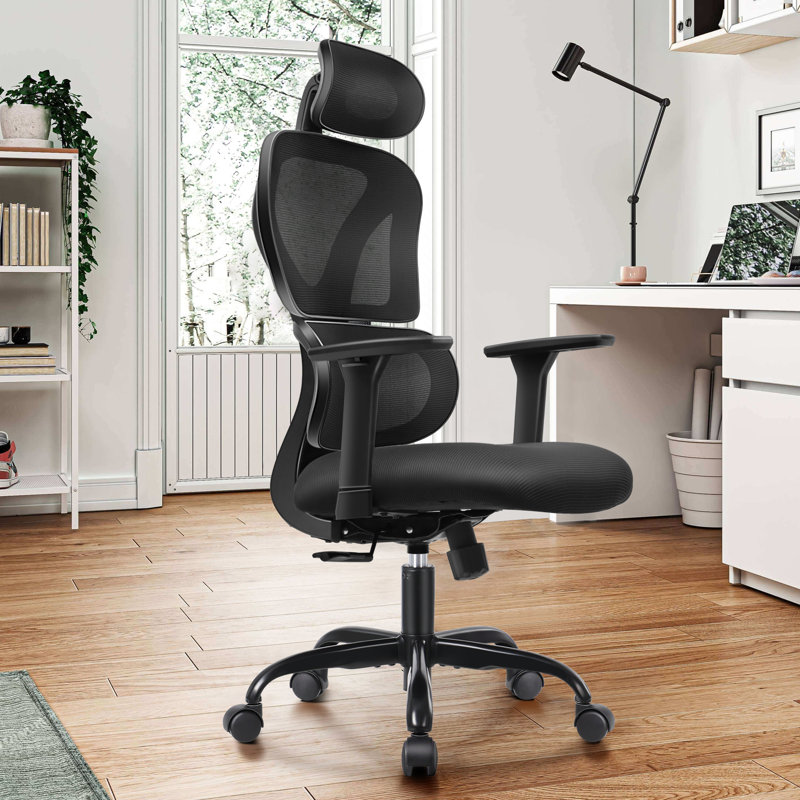 Comfy Breathable Ergonomic Task Chair with Headrest, Black