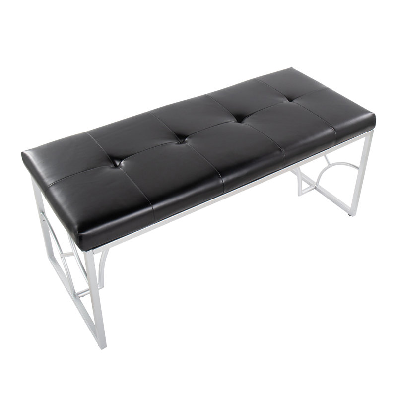 Faux Leather Upholstered Bench, Silver/Black