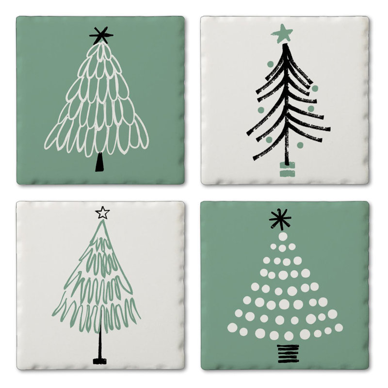 Scandinavian Trees 4-Pack Assorted Tumbled Tile Stone Coasters