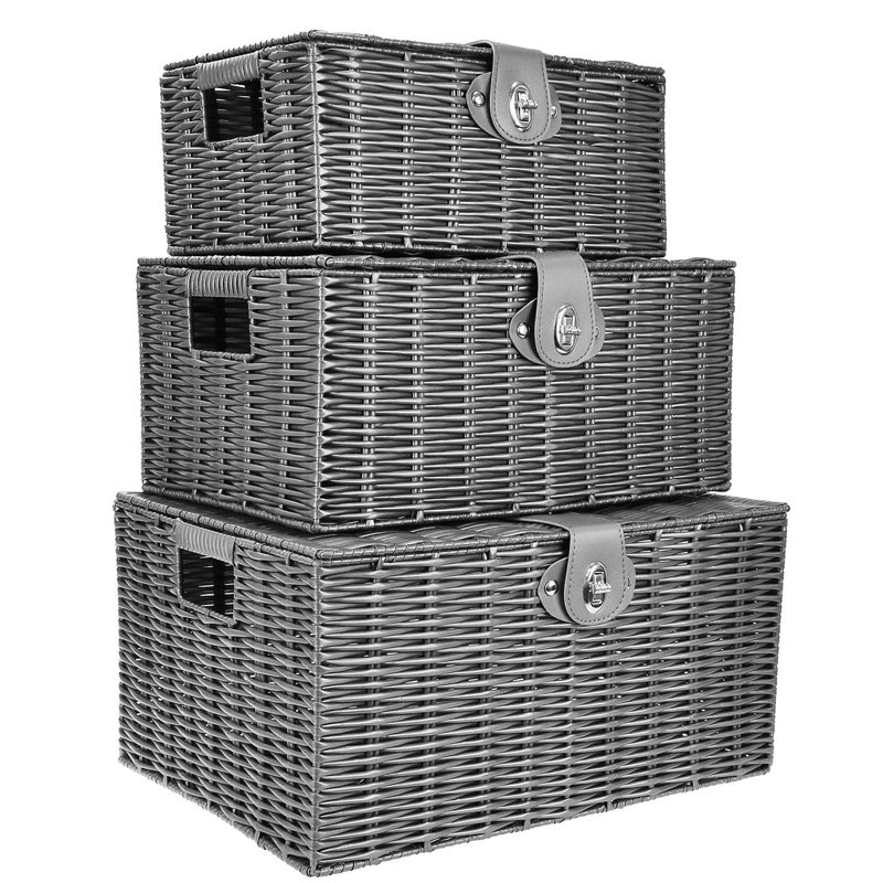 Rosalind Wheeler Wicker Decorative Basket, Grey