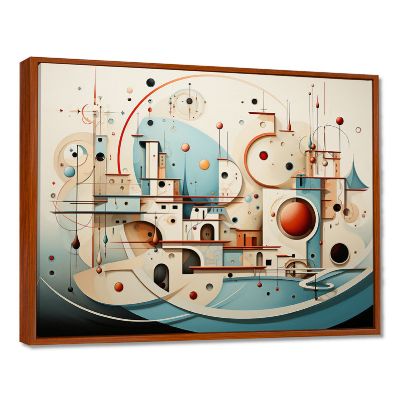 Coastal City Red Moon Rising - art mural paysage urbain, Cadre flottant brun, H 16 po x l 32 po