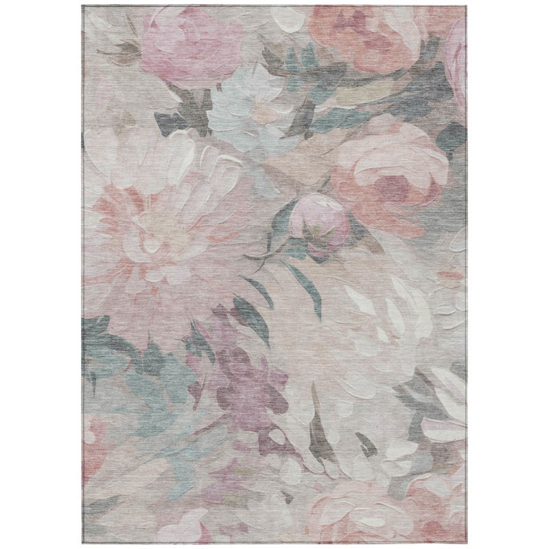 Machine Washable Indoor/Outdoor Jenning ACN2264 Floral Rug, Rectangle 9' x 12'