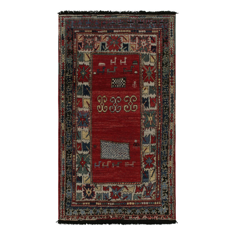 Rug & Kilim’S Antique Turkmen Rug In Red With Blue & Gold Tribal Patterns, Rectangle 5' x 7'