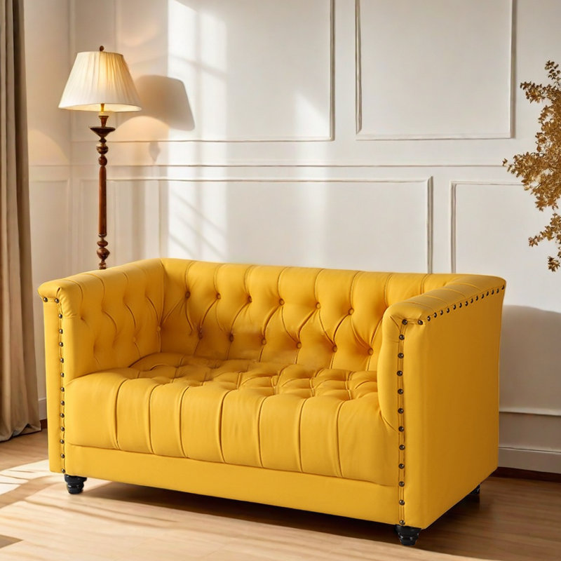 Ensemble de 2 bancs rembourrés en similicuir, Jaune