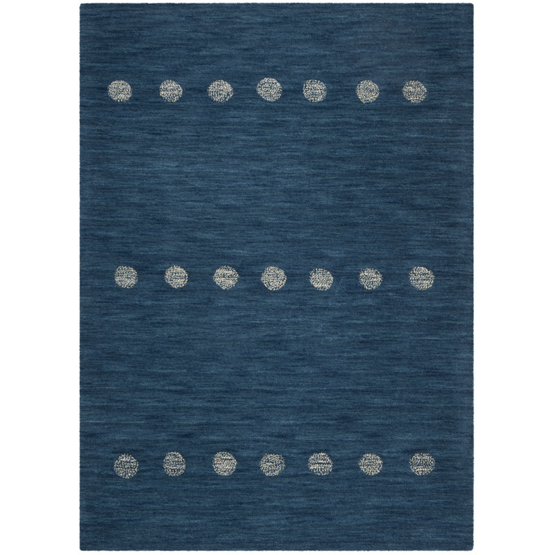 Tapis bleu en laine tissé à la main à pois Pixley, Rectangle 4 pi x 6 pi