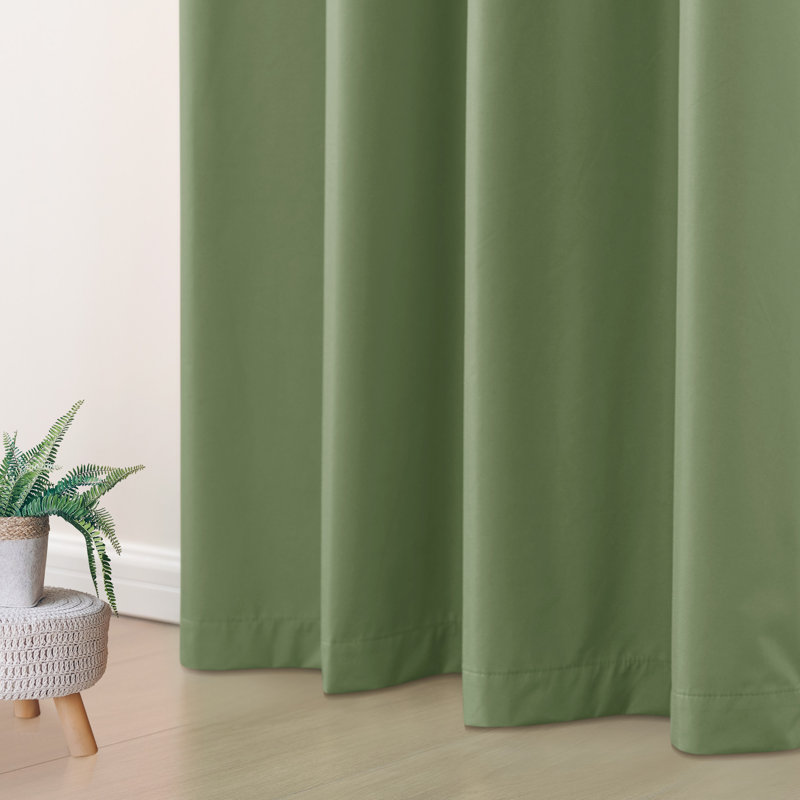 Soft Polyester 100% Blackout With Liner Grommet Curtain Pair, 52" W x 108" L, Olive Green