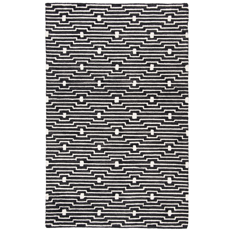 Beardall Hand Tufted Wool/Cotton Geometric Rug in Charcoal/Ivory, Rectangle 5' x 8'