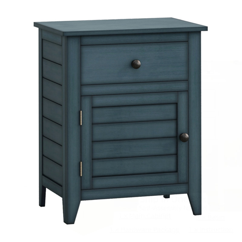 Table de chevet transitionnelle avec tiroir de rangement et armoire, parfaite pour un rangement compact et élégant