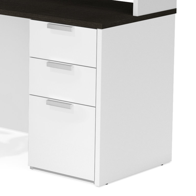 Bureau en coin réversible en L avec piédestal et huche Kadian, blanc