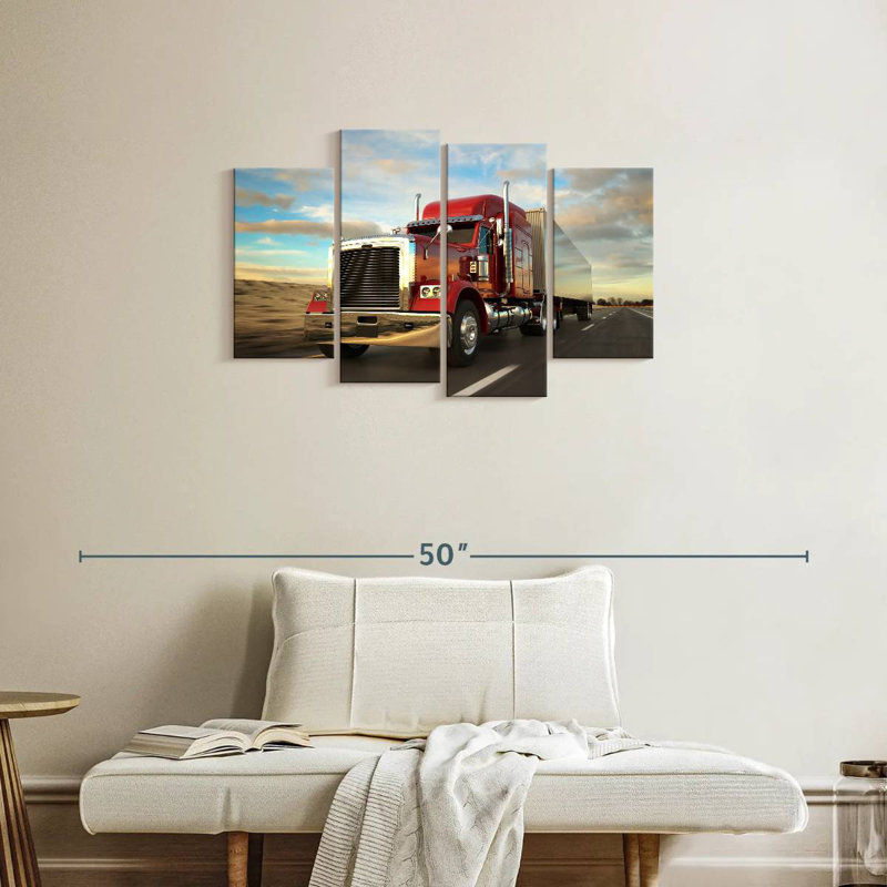 Mehar Red Cargo Truck At Sunset, 22" H x 36" W