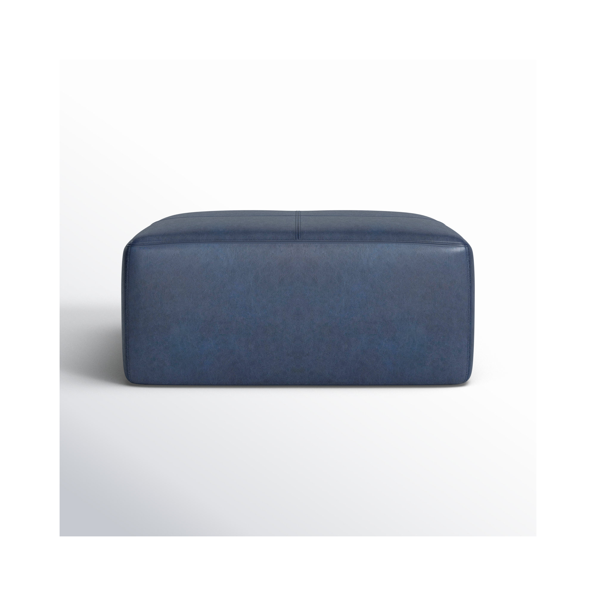 Heafield Square 35" Wide Full-Grain Genuine Italian Leather Ottoman, Midnight Blue Genuine Leather