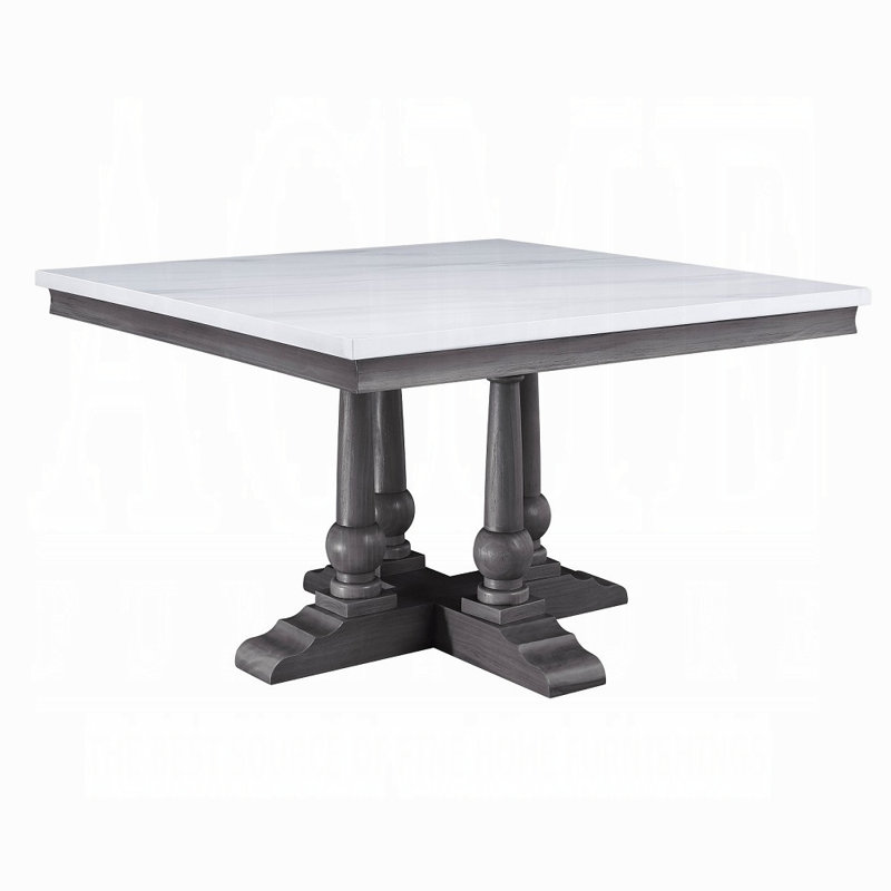 Table de salle à manger Colter, plateau en marbre et finition chêne gris
