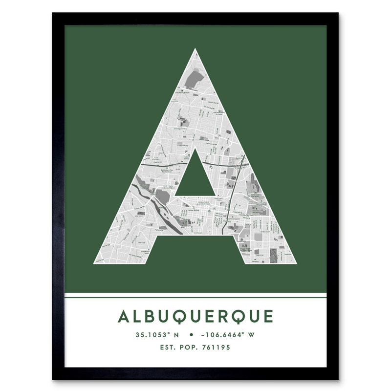 Albuquerque New Mexico United States City Map Green - Single Picture Frame Typography